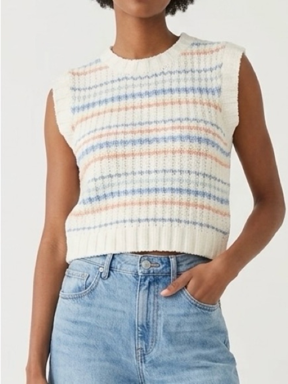 Altar'd State Ellie Stripe Chenille Sweater Vest Medium Coastal Granddaughter